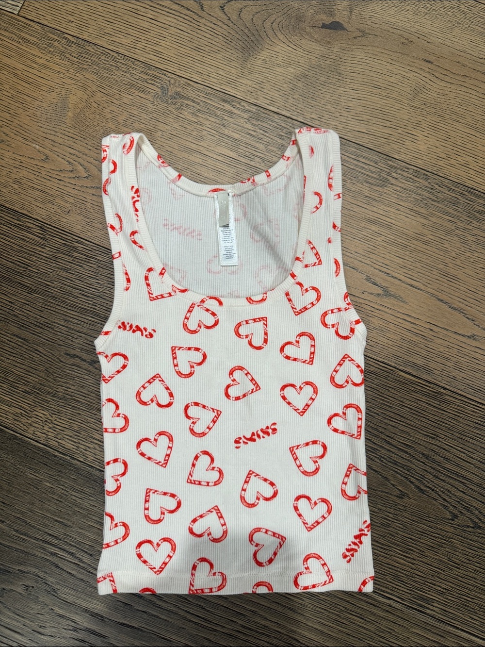 Skims Women's White Ribbed Heart Tank Top - Red Heart Print Small